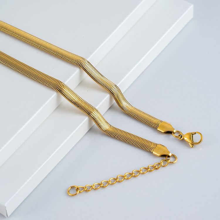 Stainless steel gold plated wide snake bone necklace